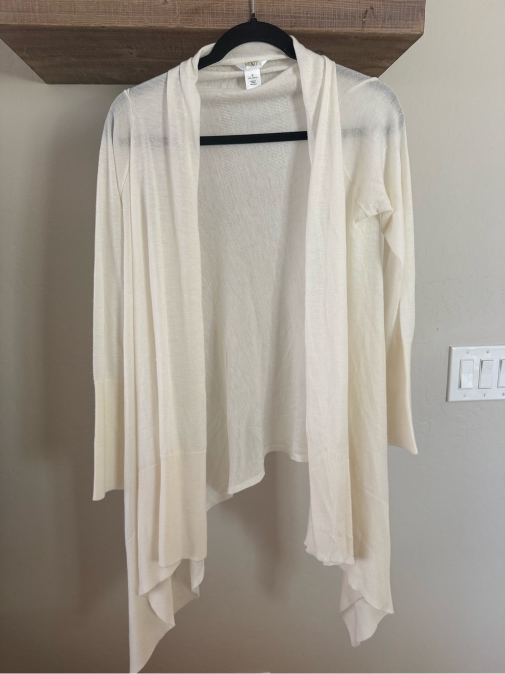 Mixit Cream Open-Front Draped Cardigan